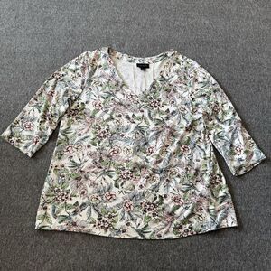 J Jill Wearever Shirt Womens Small Pink Floral 3/4 Sleeve Stretch Top Casual